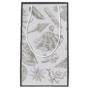 Soft Sage Grey Seashell Sketch Antique Nature Small Gift Bag