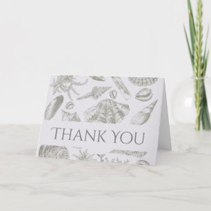 Soft Sage Grey Seashell Sketch Antique Nature Thank You Card