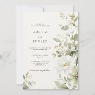 Soft Sage & Ivory Watercolor Floral Wedding Invitation