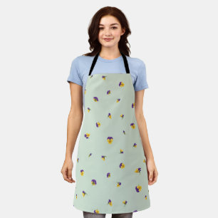 Soft Sage Japanese Purple Yellow Viola Floral Patt Apron