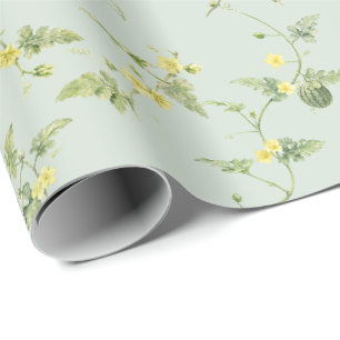 Soft Sage Mini Watermelon Watercolor Botanical Wrapping Paper