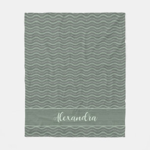 Soft Sage Nautical Waves Coastal Home Decor Fleece Blanket