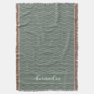 Soft Sage Nautical Waves Coastal Home Decor Throw Blanket
