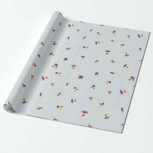 Soft Sage Purple White Viola Floral Pattern Wrapping Paper