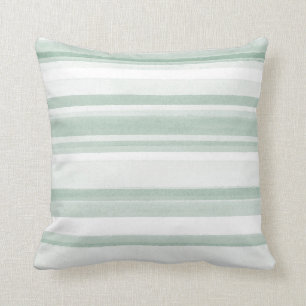 Soft Sage Watercolor Stripes Cushion