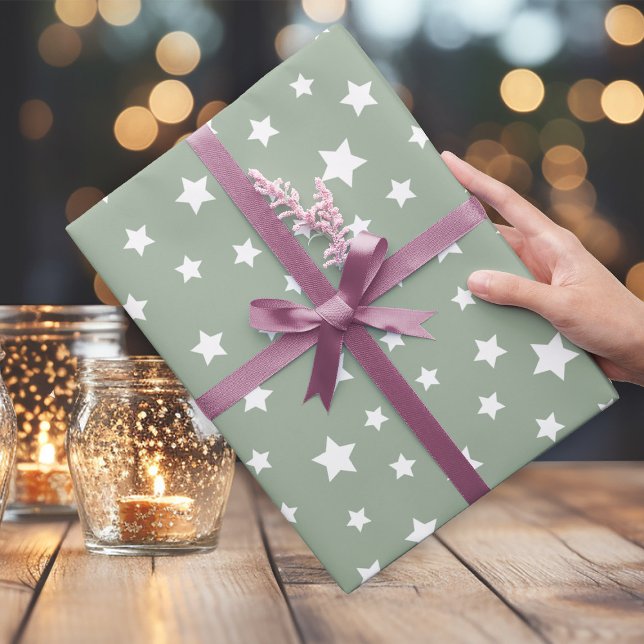 Soft Sage With Star Pattern Wrapping Paper (Creator Uploaded)