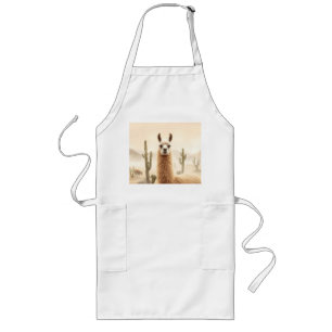 Soft Sand Llama with Cactus Flow Long Apron