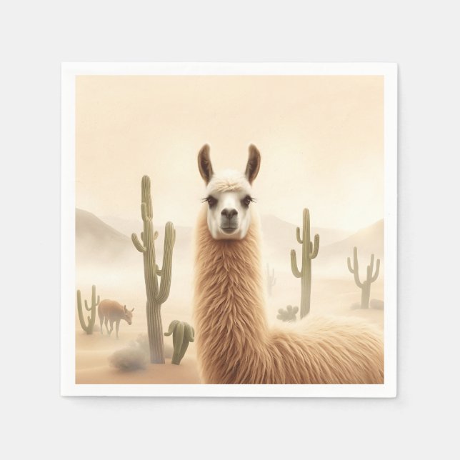 Soft Sand Llama with Cactus Flow Napkin (Front)