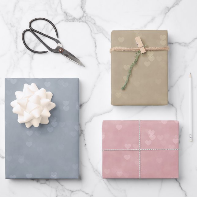 Soft Scattered Hearts Pattern Wrapping Paper Sheet (Front)