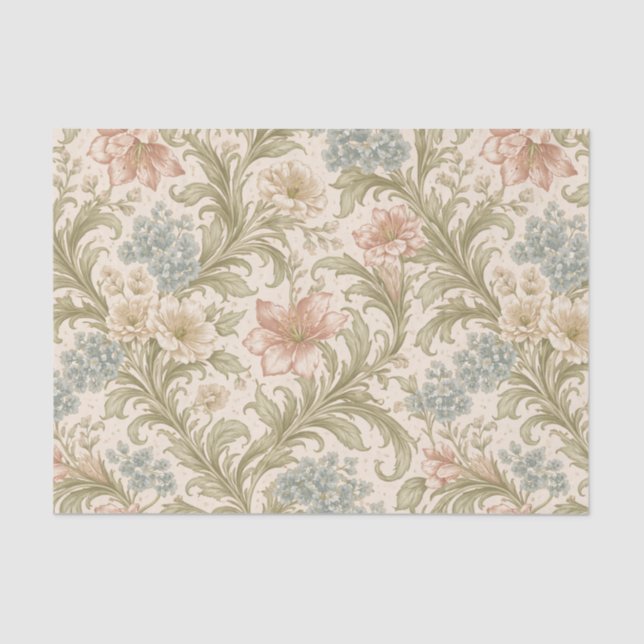 Soft Scrollwork Garden Floral Pattern Tissue Paper (Front)