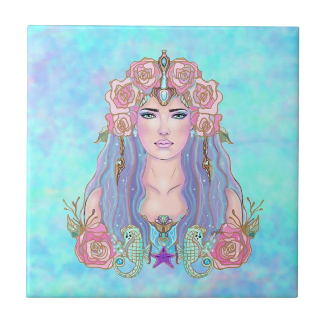 Soft sea goddess art by Renee Lavoie  Ceramic Tile (Front)