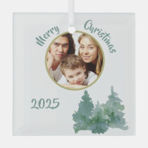 Soft Sea Green Photo Christmas Card Glass Tree Decoration