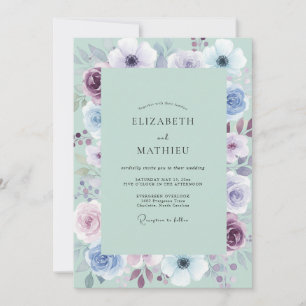 Soft Seafoam Amethyst Anemone Wedding Invitation