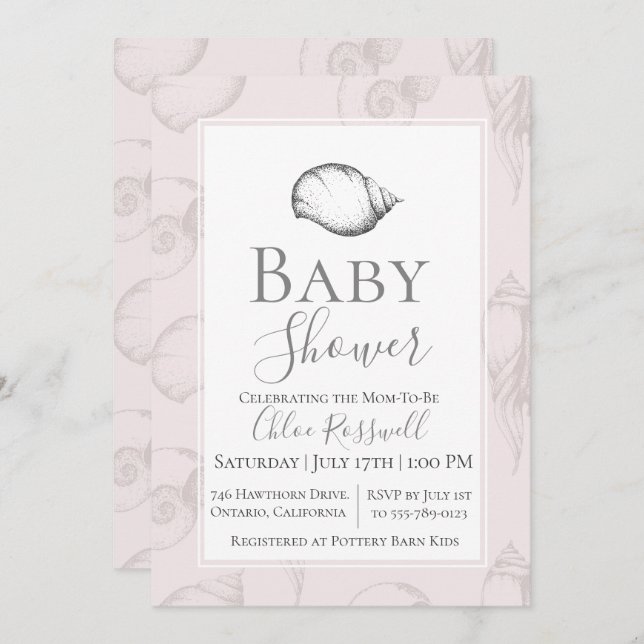 Soft Seashell Baby Shower Invitation (Front/Back)