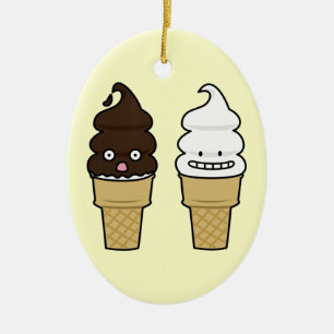 Soft Serve Ice Cream Cone wafer chocolate vanilla Ceramic Ornament