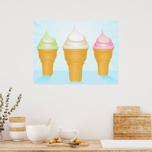 Soft Serve Ice Cream Cones Fun Summer Dessert  Poster