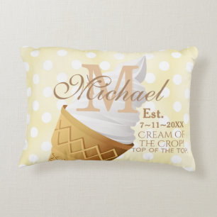 Soft Serve Vanilla Ice Cream Cone Name Monogram Decorative Cushion