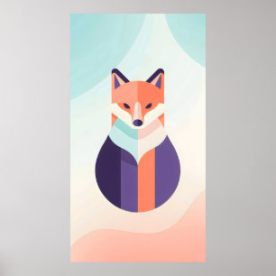 soft shades of blue purple and orange flat fox poster