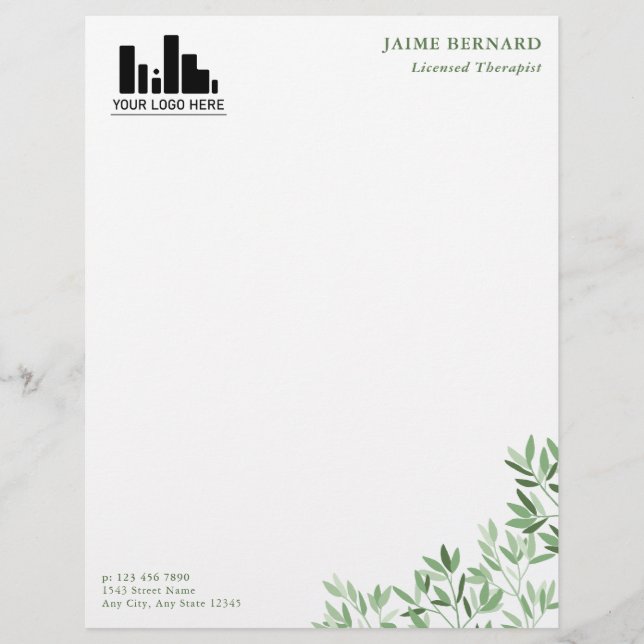 Soft Shades of Green Greenery Your Logo Custom Letterhead (Front)