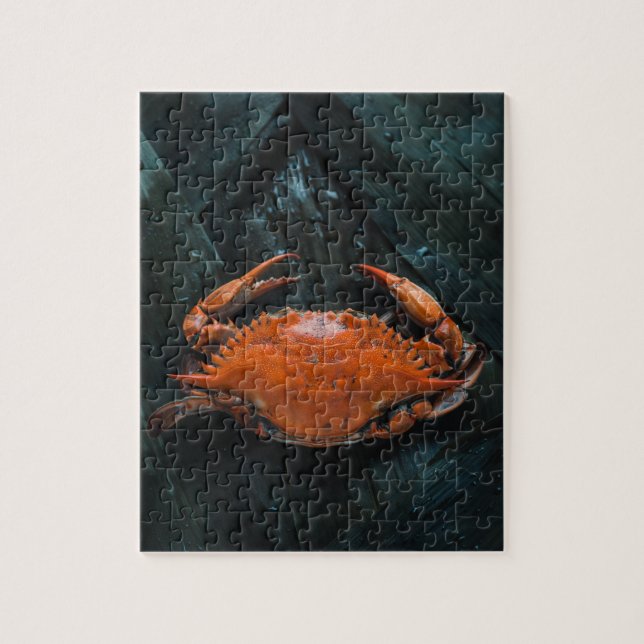 Soft Shell Marine Crab on Dark Leaves Jigsaw Puzzle (Vertical)