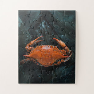 Soft Shell Marine Crab on Dark Leaves Jigsaw Puzzle