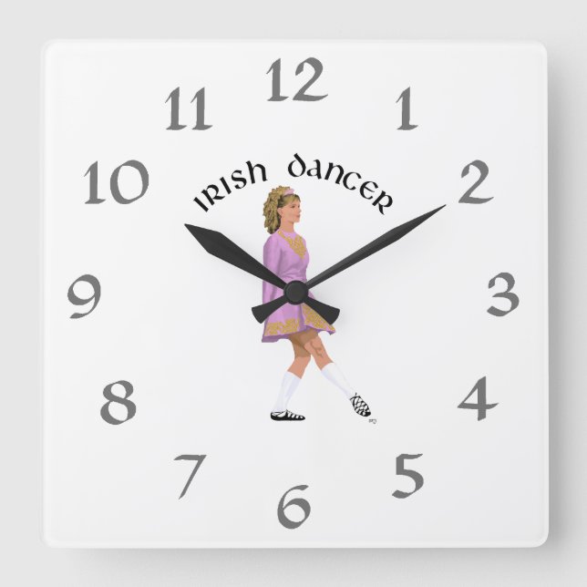 Soft Shoe Irish Dancer in Pink Square Wall Clock (Front)
