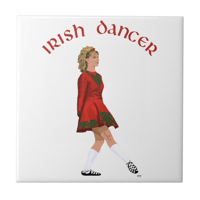 Soft Shoe Irish Dancer in Red Ceramic Tile (Front)