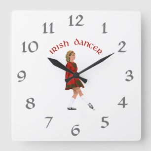 Soft Shoe Irish Dancer in Red Square Wall Clock