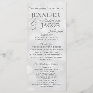 Soft Silver and White Bokeh Lights Wedding Program