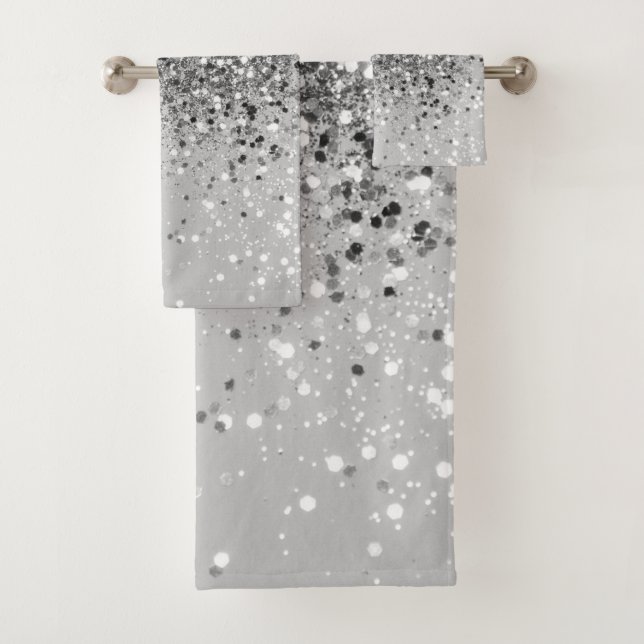 Soft Silver Gray Glitter #1 Bath Towel Set (Insitu)