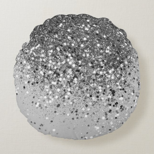 Soft Silver Gray Glitter #1 Round Cushion (Front)
