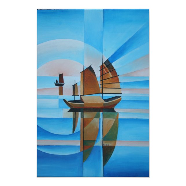 Soft Skies, Cerulean Seas and Cubist Junks Photo Print (Front)