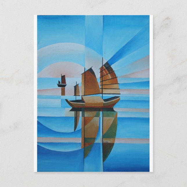 Soft Skies, Cerulean Seas and Cubist Junks Postcard (Front)