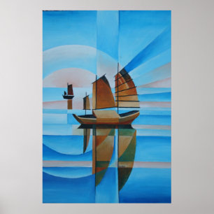 Soft Skies, Cerulean Seas and Cubist Junks Poster