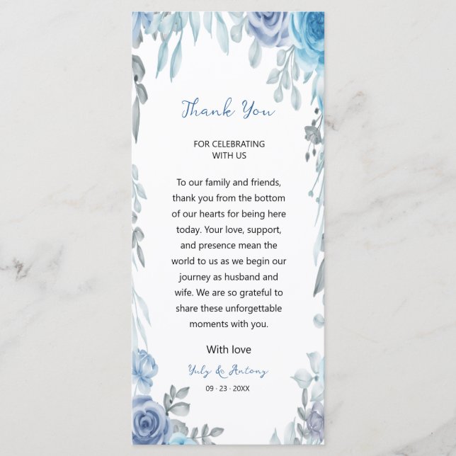 Soft Slate Blue Botanical Place Gratitude Program (Front)