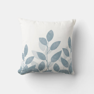 Soft Slate Watercolor Leaves Cushion