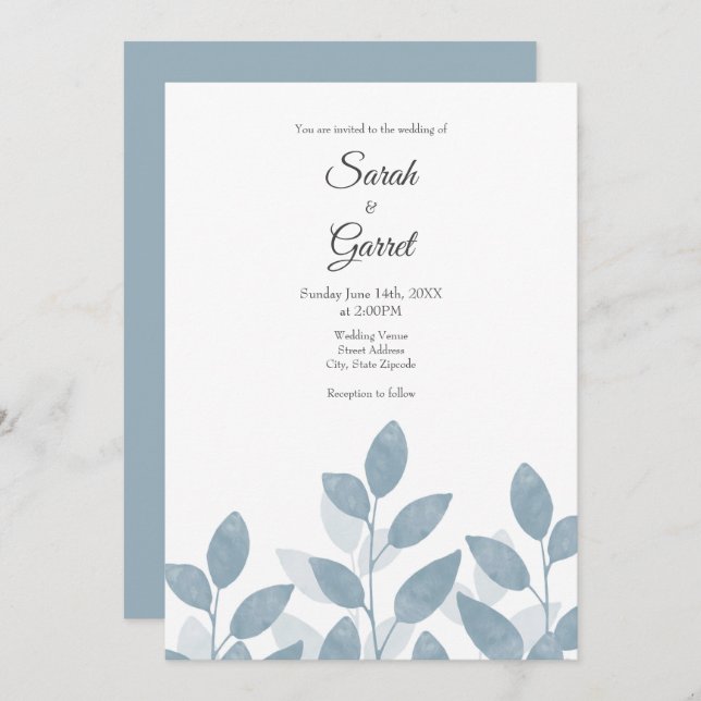 Soft Slate Watercolor Leaves Invitation (Front/Back)