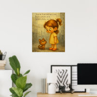 Soft & Small Friendship Poster – Girl and cat
