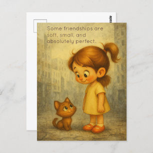Soft & Small Friendships – Cute Girl and Cat Postcard