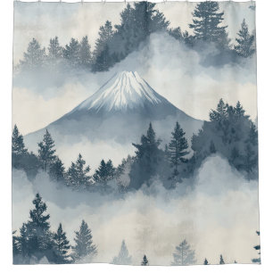 Soft Snowy Mountain Peaks - Blue White Shower Curtain