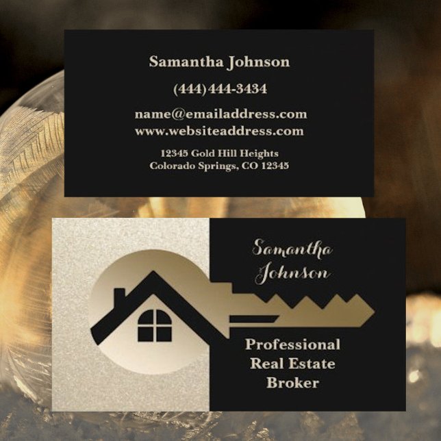 Soft Sparkle Gold Key Real Estate Business Card (Creator Uploaded)