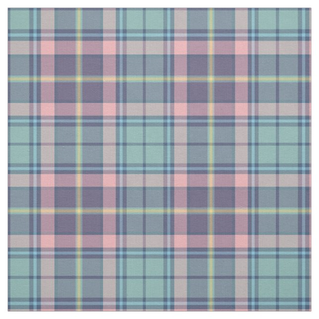 Soft Spring Colours Aqua, Purple, Pink Plaid Fabric (Swatch)