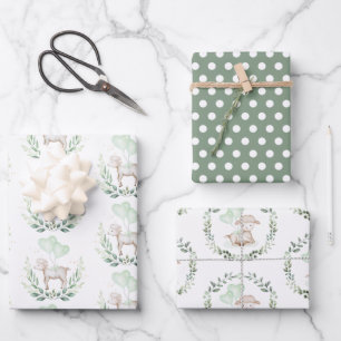 Soft Spring Lamb Pastel Greenery Eucalyptus Wreath Wrapping Paper Sheet