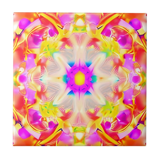Soft Spring Pastels Tie Dye Pattern Ceramic Tile (Front)