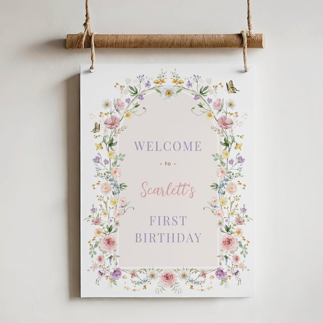 Soft Spring Wildflower First Birthday Welcome Poster (Creator Uploaded)
