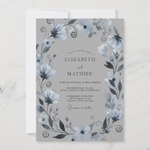 Soft Steel Periwinkle Wreath Wedding Invitation