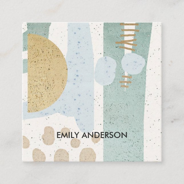 SOFT SUBTLE AQUA MODERN ABSTRACT GEOMETRIC ART SQUARE BUSINESS CARD (Front)