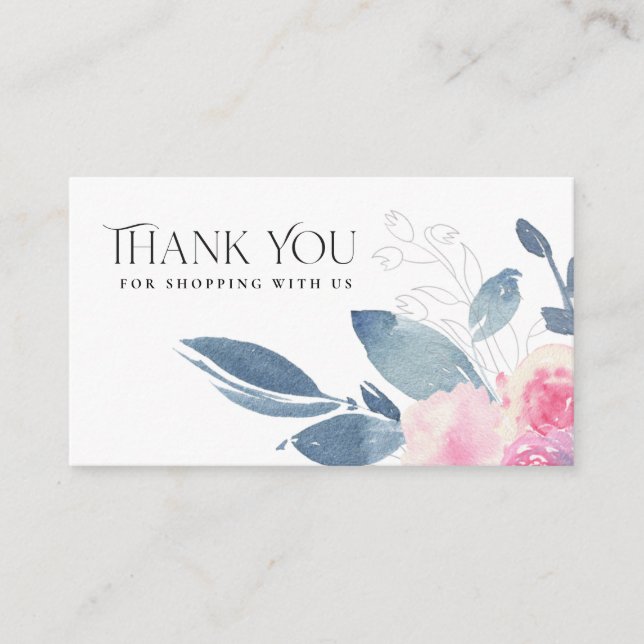 SOFT SUBTLE BLUSH BLUE FLORAL BUSINESS THANK YOU BUSINESS CARD (Front)