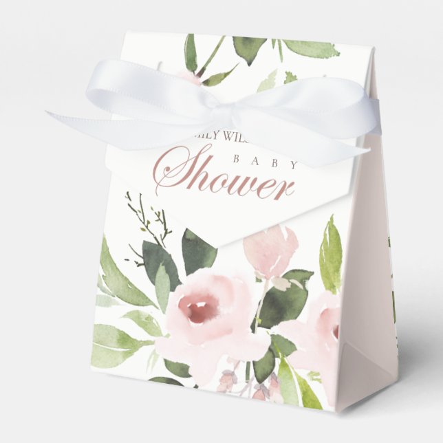 SOFT SUBTLE  BLUSH PINK ROSE FLORAL BABY SHOWER FAVOUR BOX (Front Side)