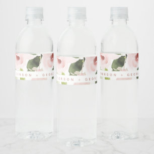 SOFT SUBTLE COLOR WASH BLUSH PINK FLORAL WEDDING WATER BOTTLE LABEL